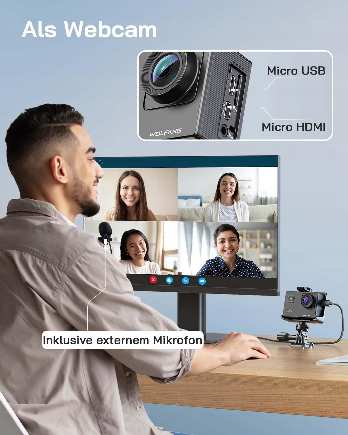 WOLFANG GA100 Kamera Sportowa 4K 20MP Podwodna WiFi 40M Wodoodporna — miniatura 7