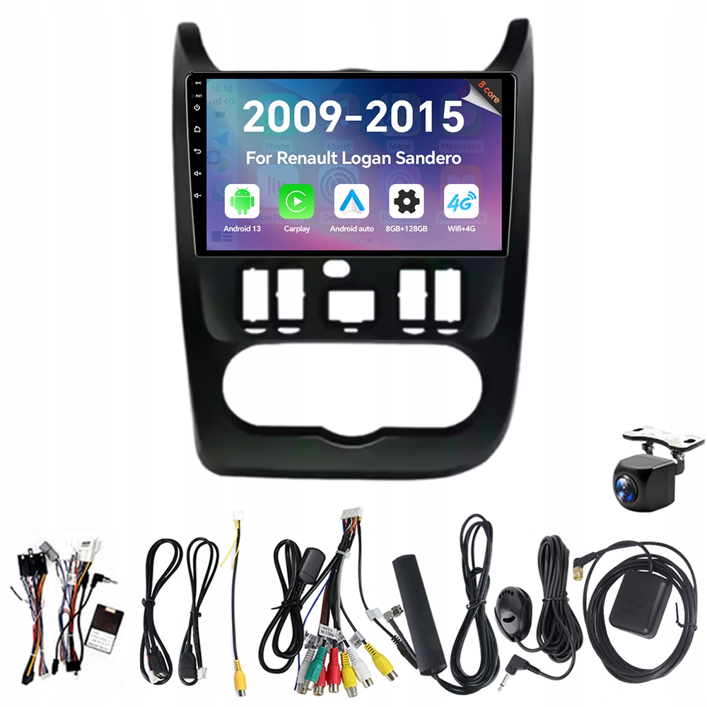 Autorádio Eunavi s Androidem 13 a Carplay Rds pro Renault Logan Sandero 2009-2015