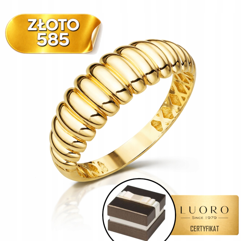 Prstýnek 585 14K Drážkovaný, Hladký, Elegantní, R22