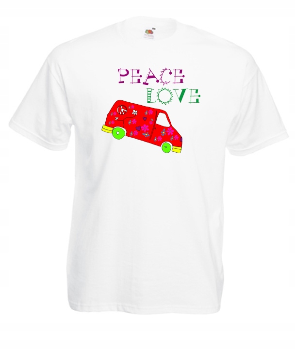 

XL Koszulka Męska Peace Love Flowers Car Wzory
