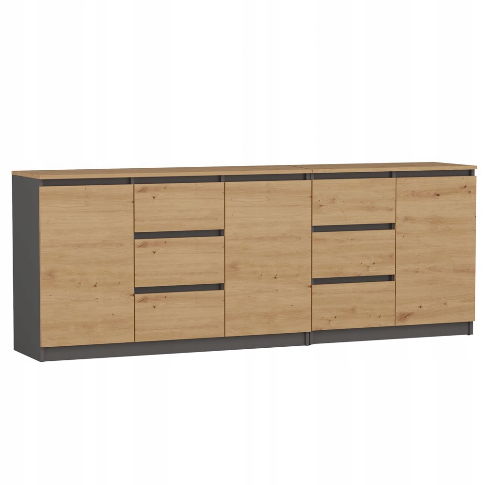 Set Komoda Costa Skříňka Do Obývacího Pokoje 3 Dvířka 6 Zásuvek Dub Artisan