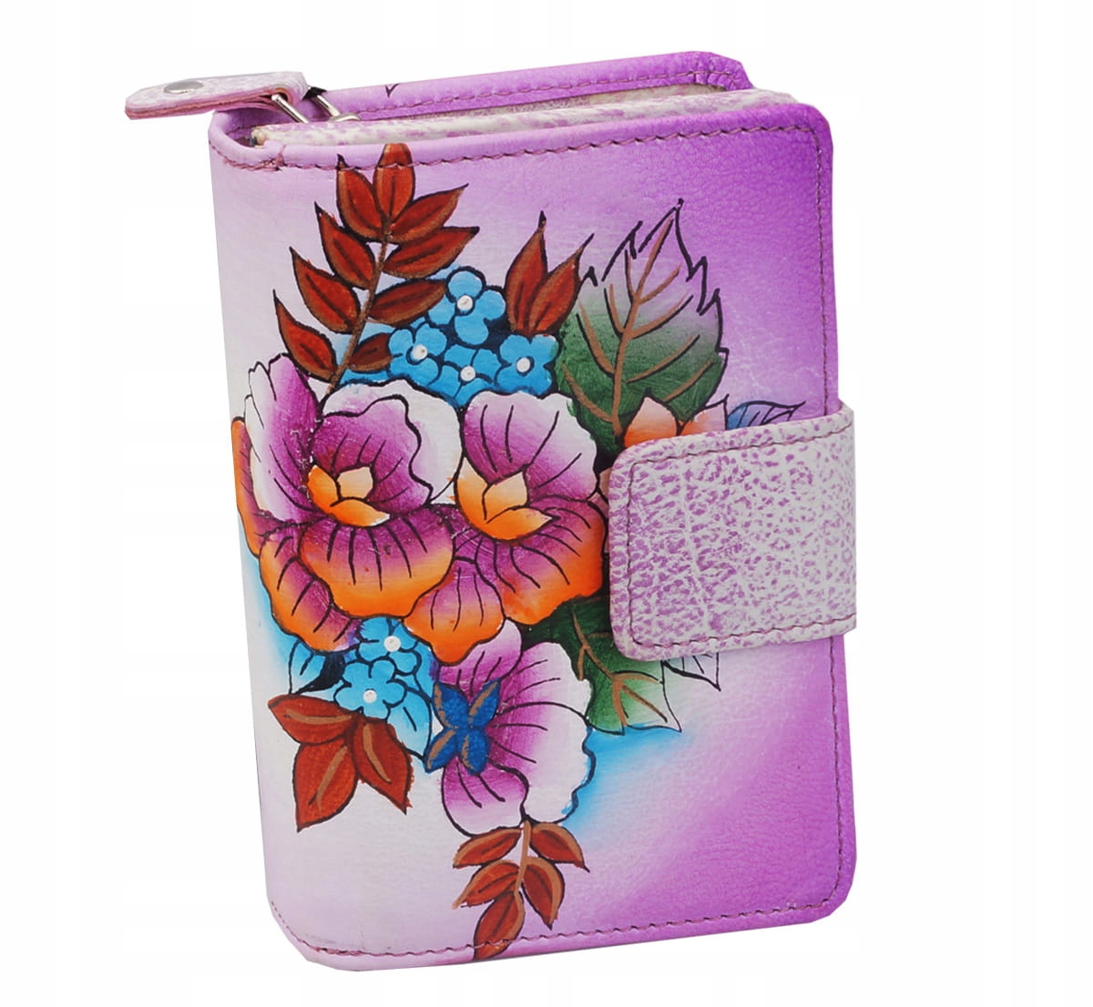 Kochmanski skórzany portfel damski mały ręcznie malowany w kwiaty