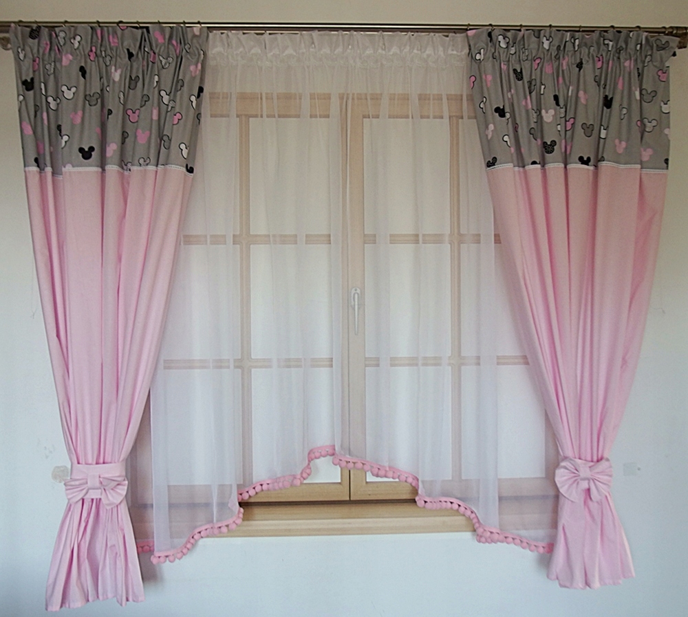 KOMPLET DZIECIĘCY ZASŁONKI FIRANKA POMPONIKI Materiał woal