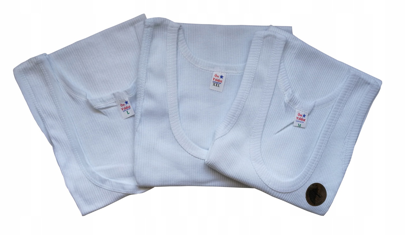 PODKOSZULKA KOSZULKA MĘSKA 100 % BAWEŁNA PRĄŻKOWANA BIAŁA OKRĄGŁY - L Marka inna