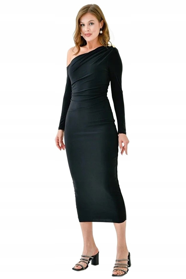 Lovebox Černé Šaty Na Jedno Rameno S Dlouhým Rukávem, Velikost XL 5FA