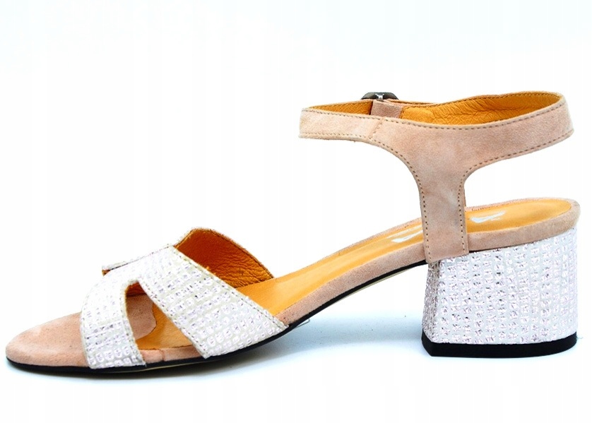 BEŻOWE NISKIE SANDAŁY Z CYRKONIAMI SKÓRZANE AGA 35 Marka Aga