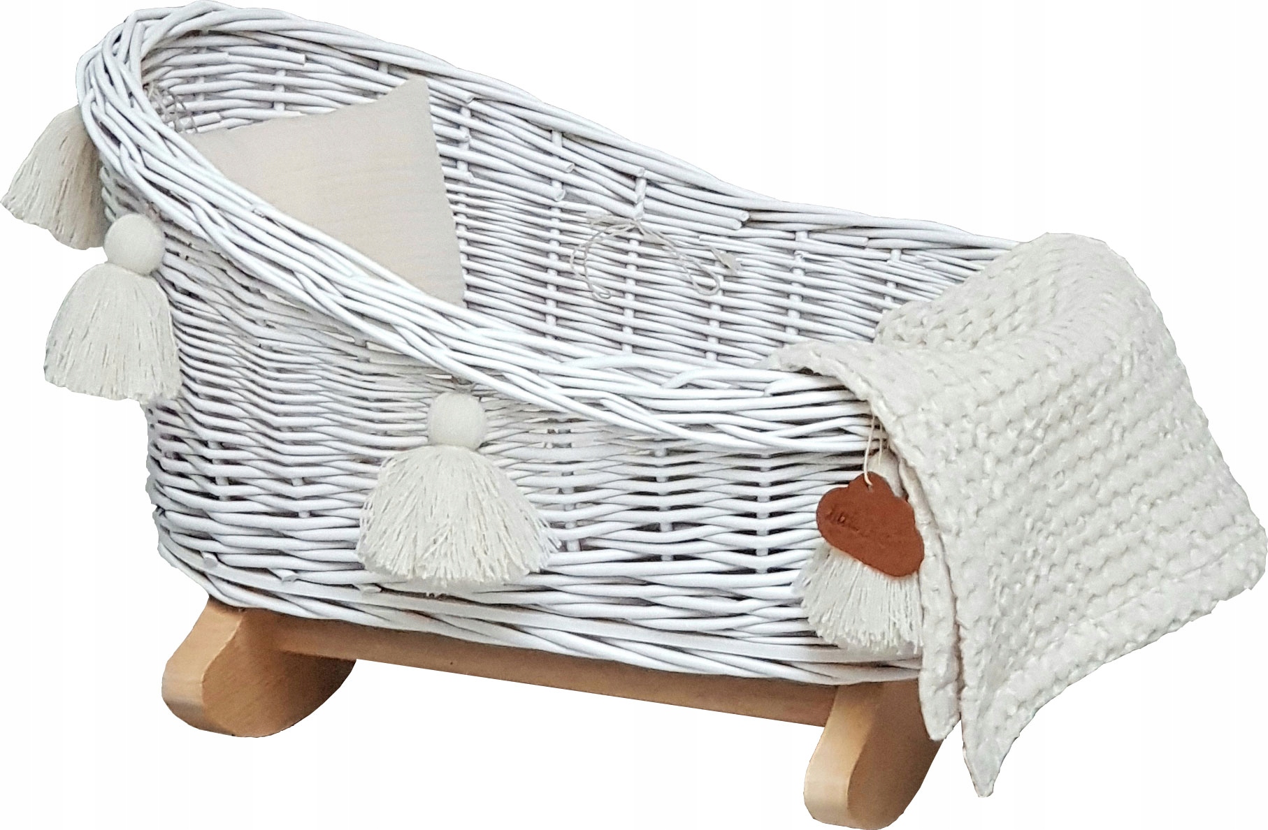 KOŁYSKA WIKLINOWA ŁÓŻECZKO DLA LALEK BIAŁA CHWOSTY