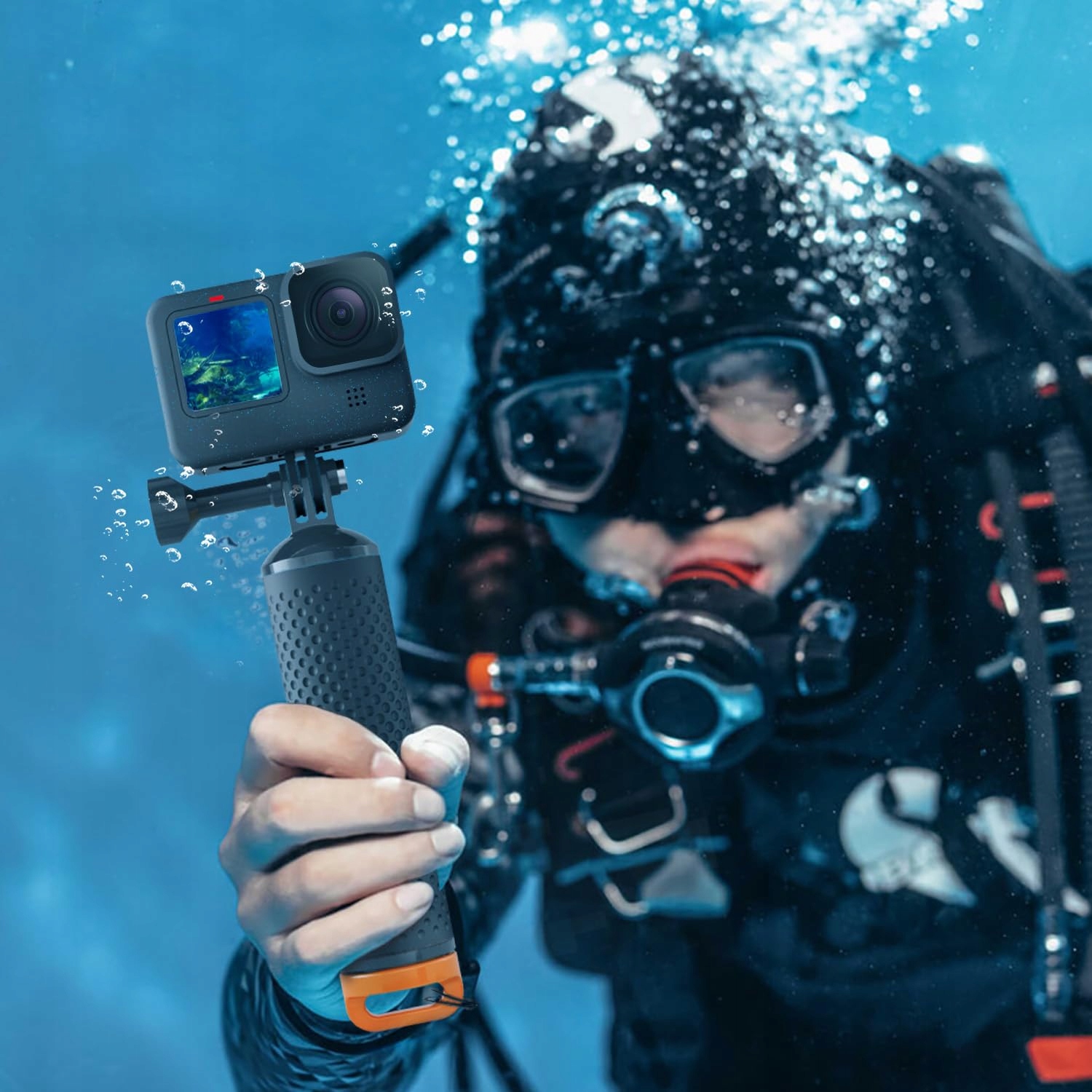 SAMETOP Uchwyt Pływający Do Kamer GoPro Hero DJI Osmo Action Pomarańczowy — miniatura 7