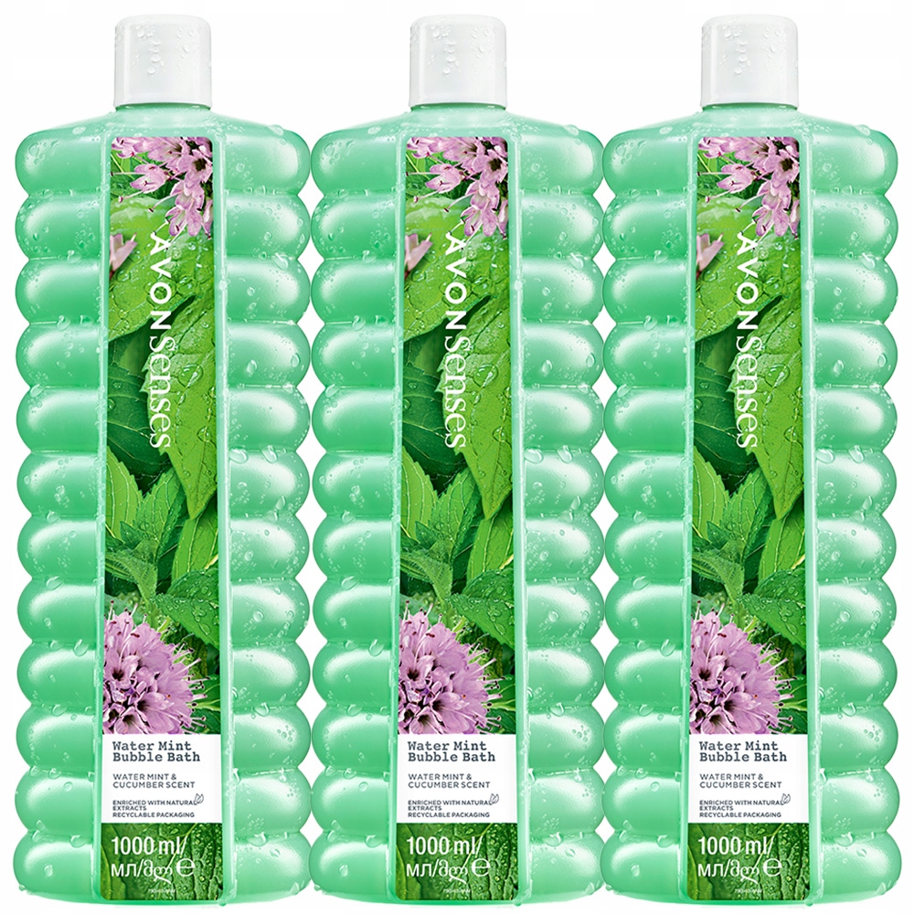 AVON SENSES PŁYN DO KĄPIELI WATER MINT MIĘTA DAMSKI ZESTAW 3X1000ML +GRATIS