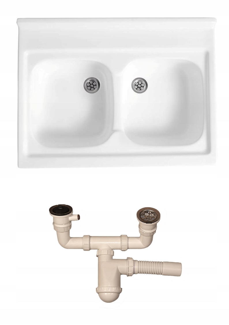 

Zlewozmywak Akrylowy 2-KOMOROWY 60x80 Z Syfonem