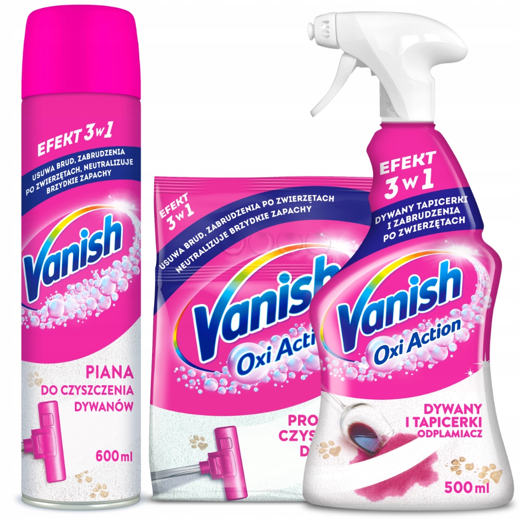 Levně Vanish Sada produktů Pěnový prášek Tekutý přípravek na praní koberců na sucho MIX