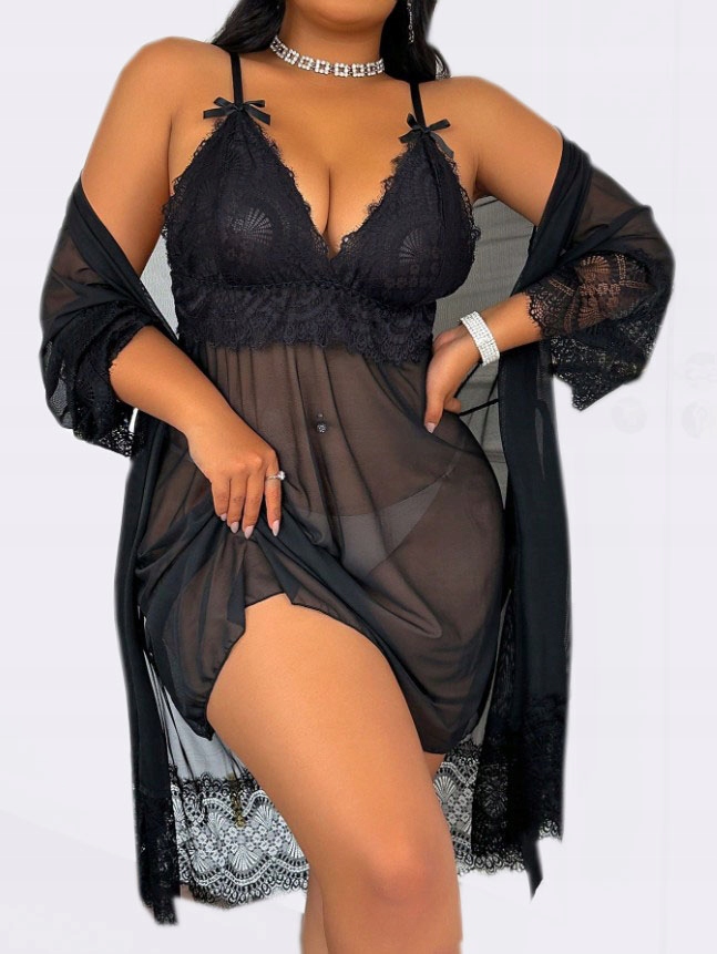Letní tričko noční Krajkové plus Župan tyl Plus Size (44-50) 44 XXL