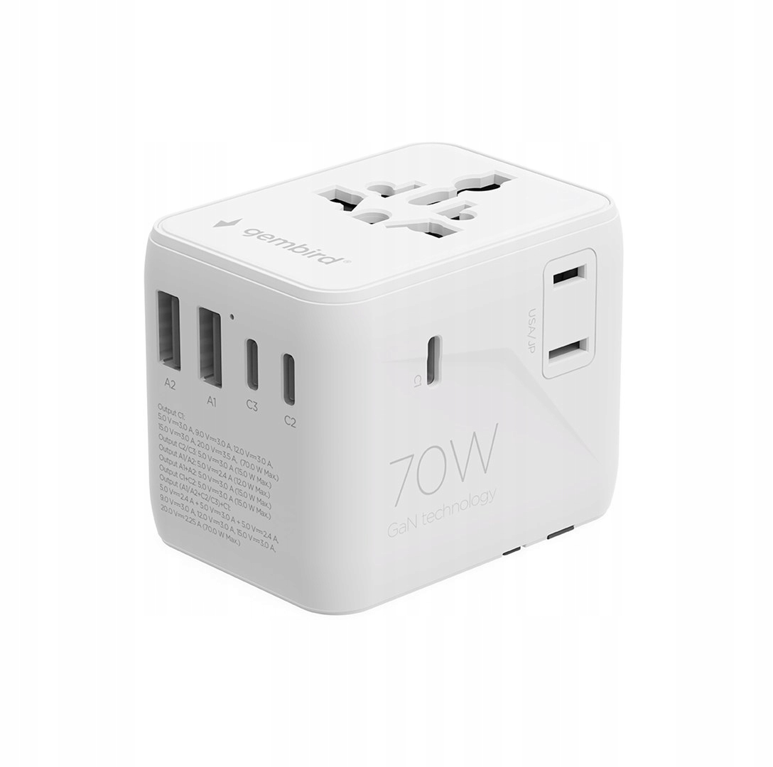 Uniwersalny Adapter Gniazda Us Uk Au Cn Ładowarka GaN Usb 70W Gembird