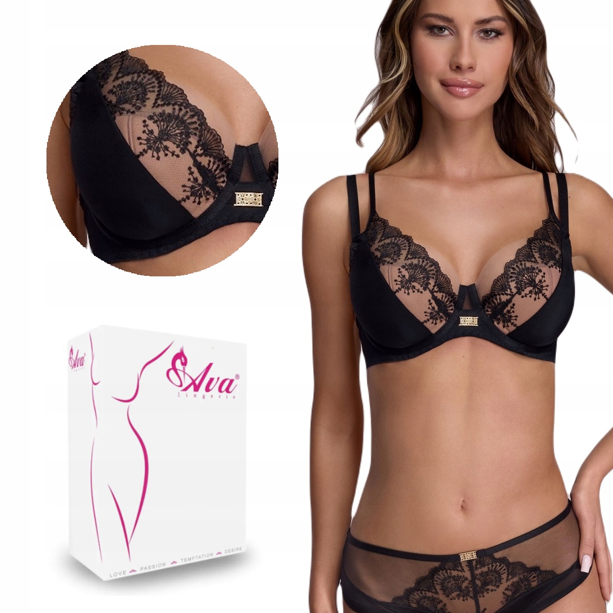 Podprsenka s výšivkou Semi Soft Av 2198 polovyztužená černá 75G