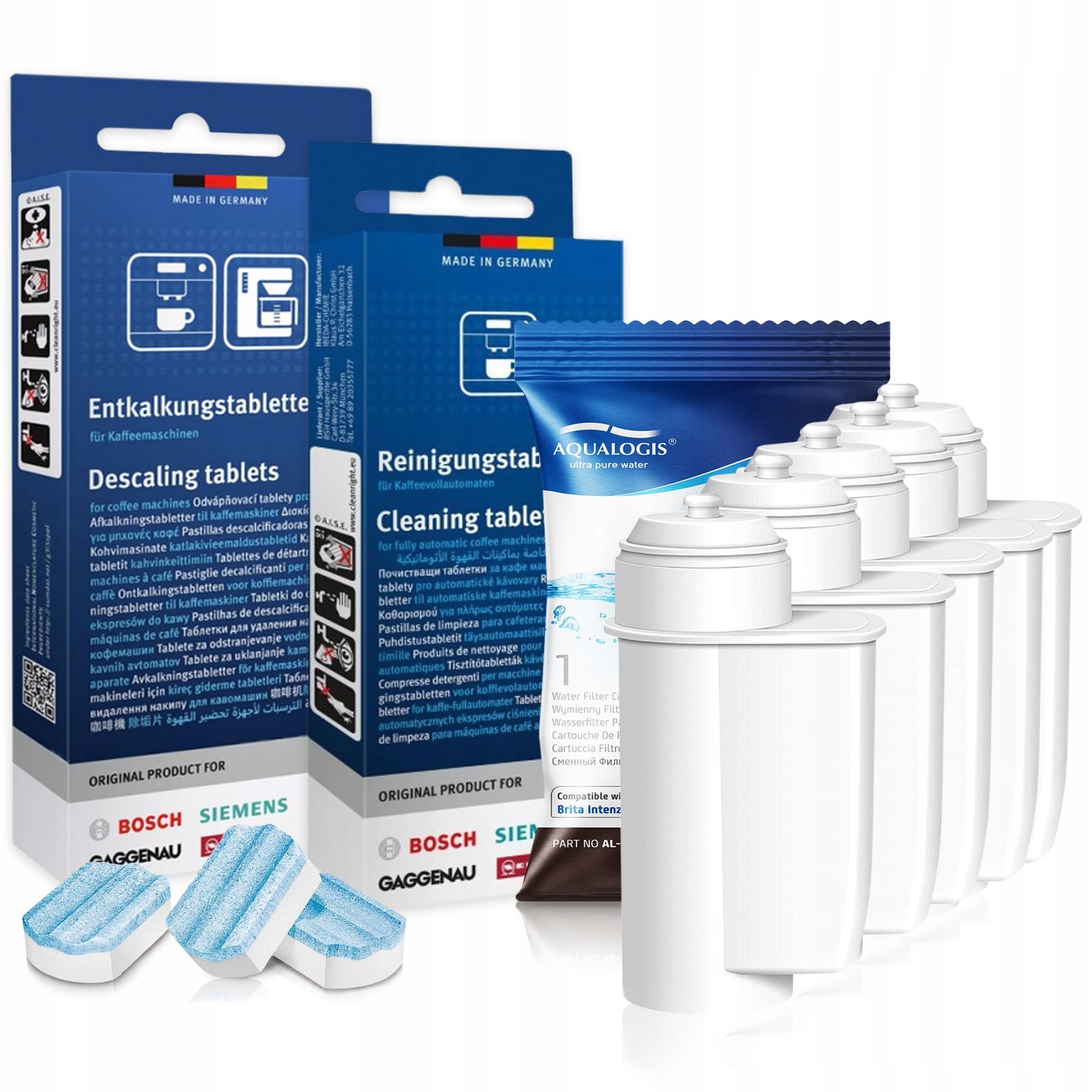 5 x filtr AL-Inte pro kávovar Bosch odvápňovací tablety čisticí tablety