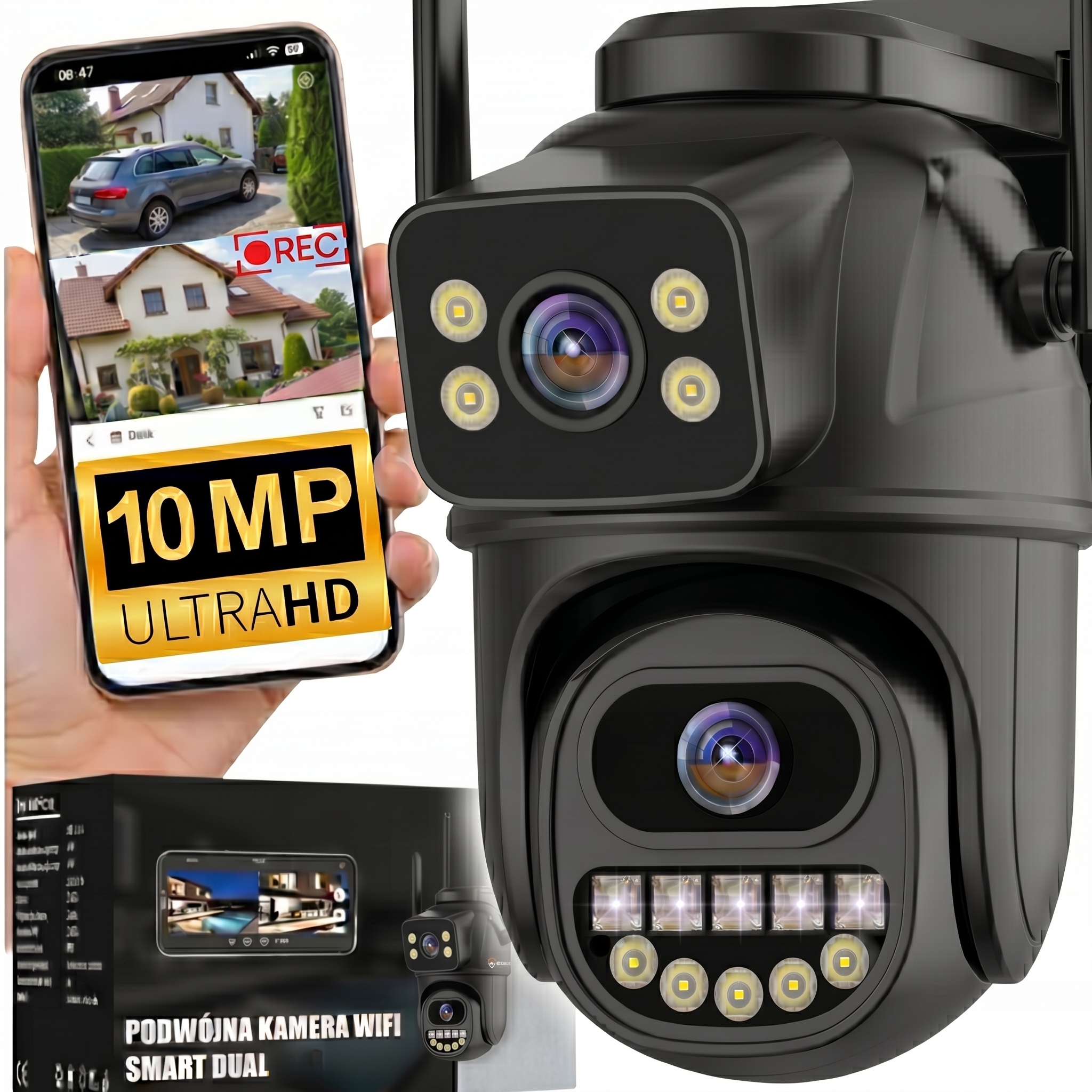 Venkovní Wifi kamera Otočná Dvojitá 10 Mp Uhd 4K Zoom Sledování Zvuku