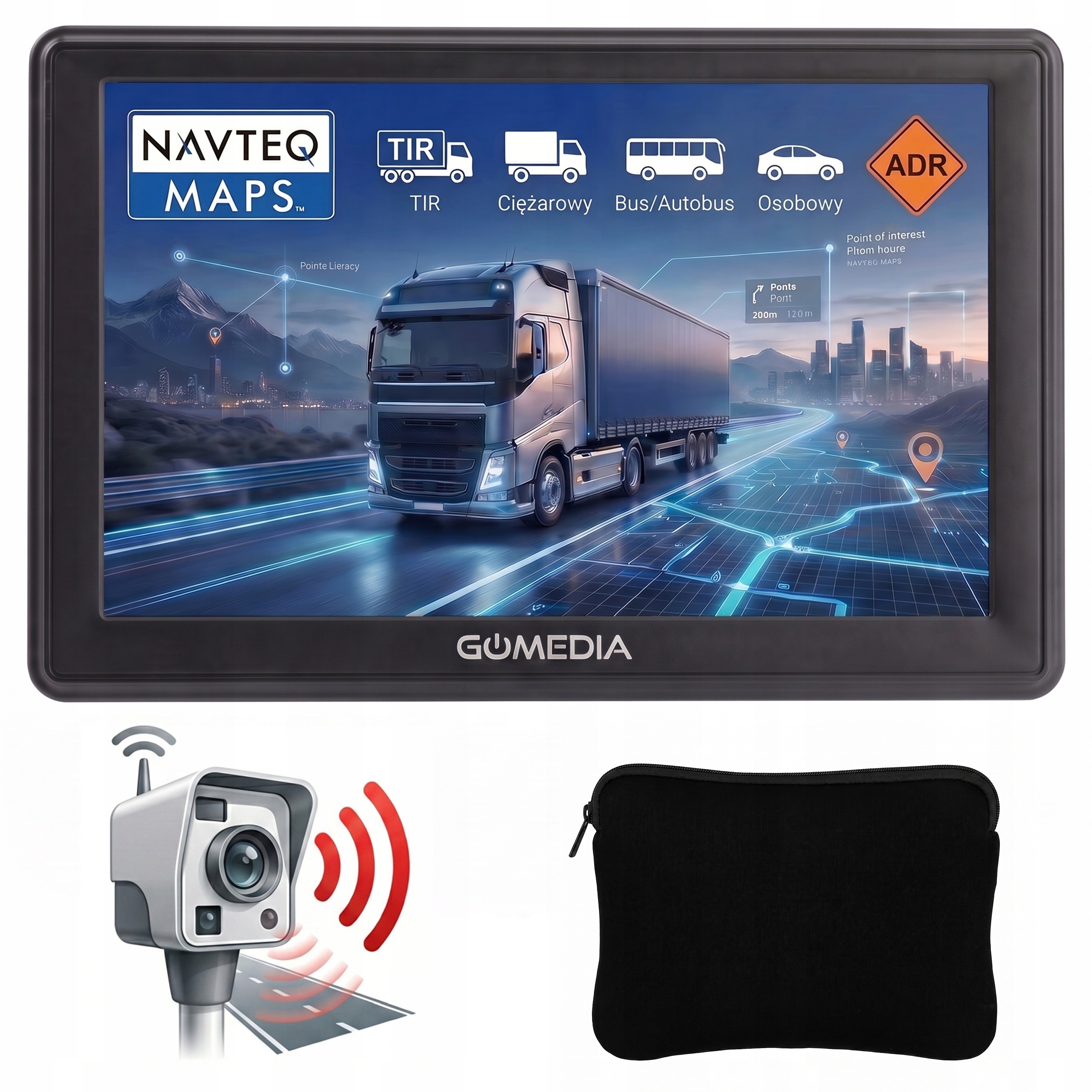 Navigace 7" Nákladní automobil Gomedia 7010 Truck Kamion Bus Pouzdro Fotoradary 2026