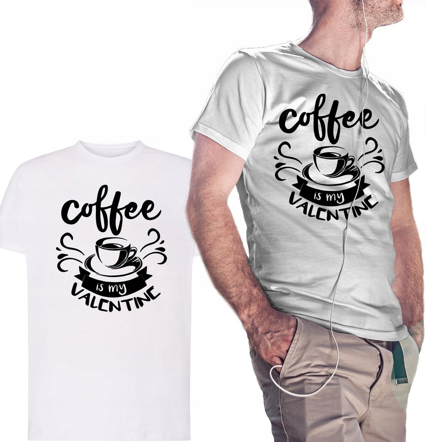 

Koszulka męska Coffee Is My Valentine, biała 5XL