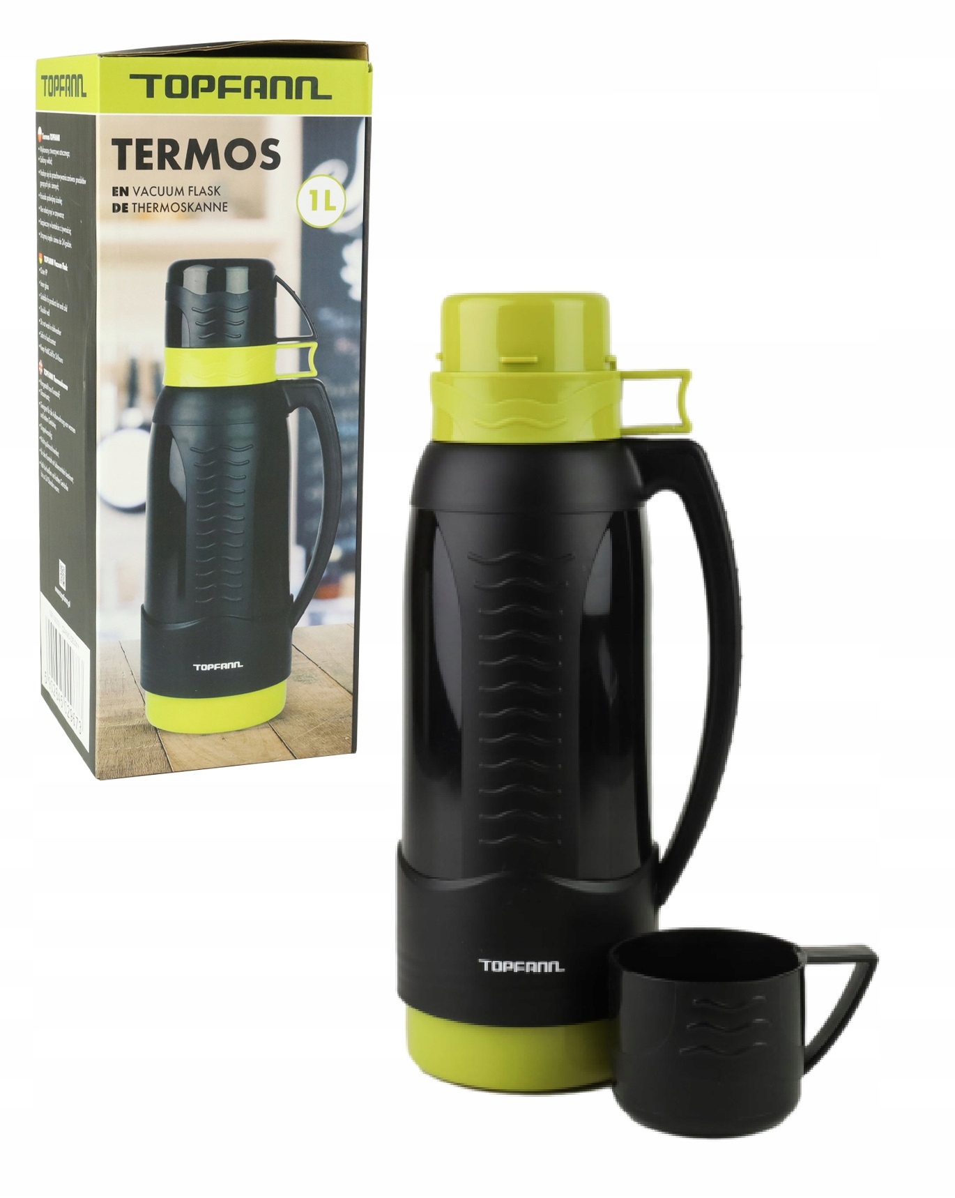 

Termos 1L szklany wkład 2 Kubki Duży czarno-ziel