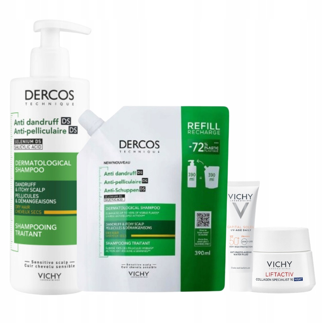 Szampon przeciwłupieżowy Vichy Dercos Ds do włosów suchych 390ml Refill