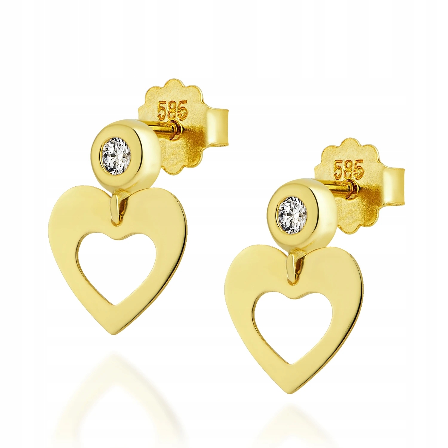 Zlaté náušnice ve tvaru srdce s kubickou zirkonií o velikosti 2,5 mm ryzost 585