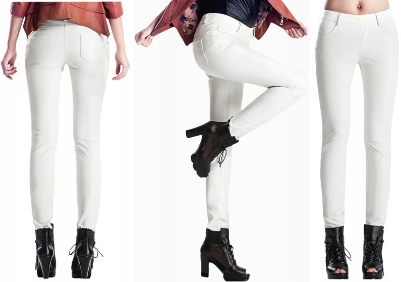 

Białe Eco Skórzane Spodnie Skóra Mat Polska 46