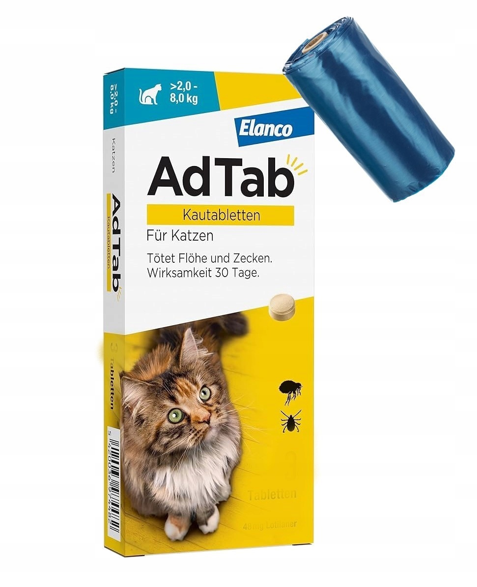 Elanco Adtab tabletka na pchły kleszcze dla kota 2-8 kg woreczki
