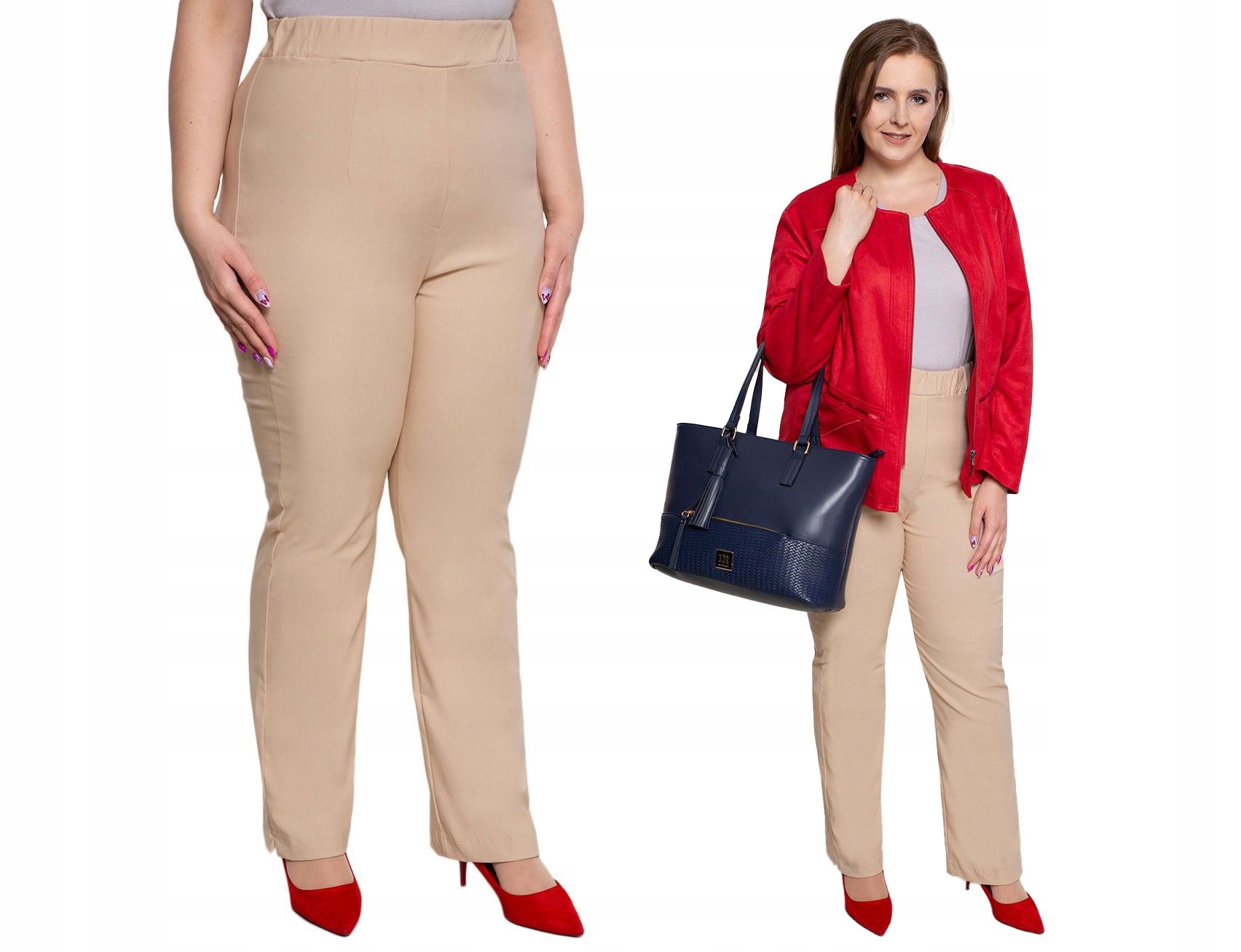 Jednoduché kalhoty s velmi vysokým pasem, béžová barva 52