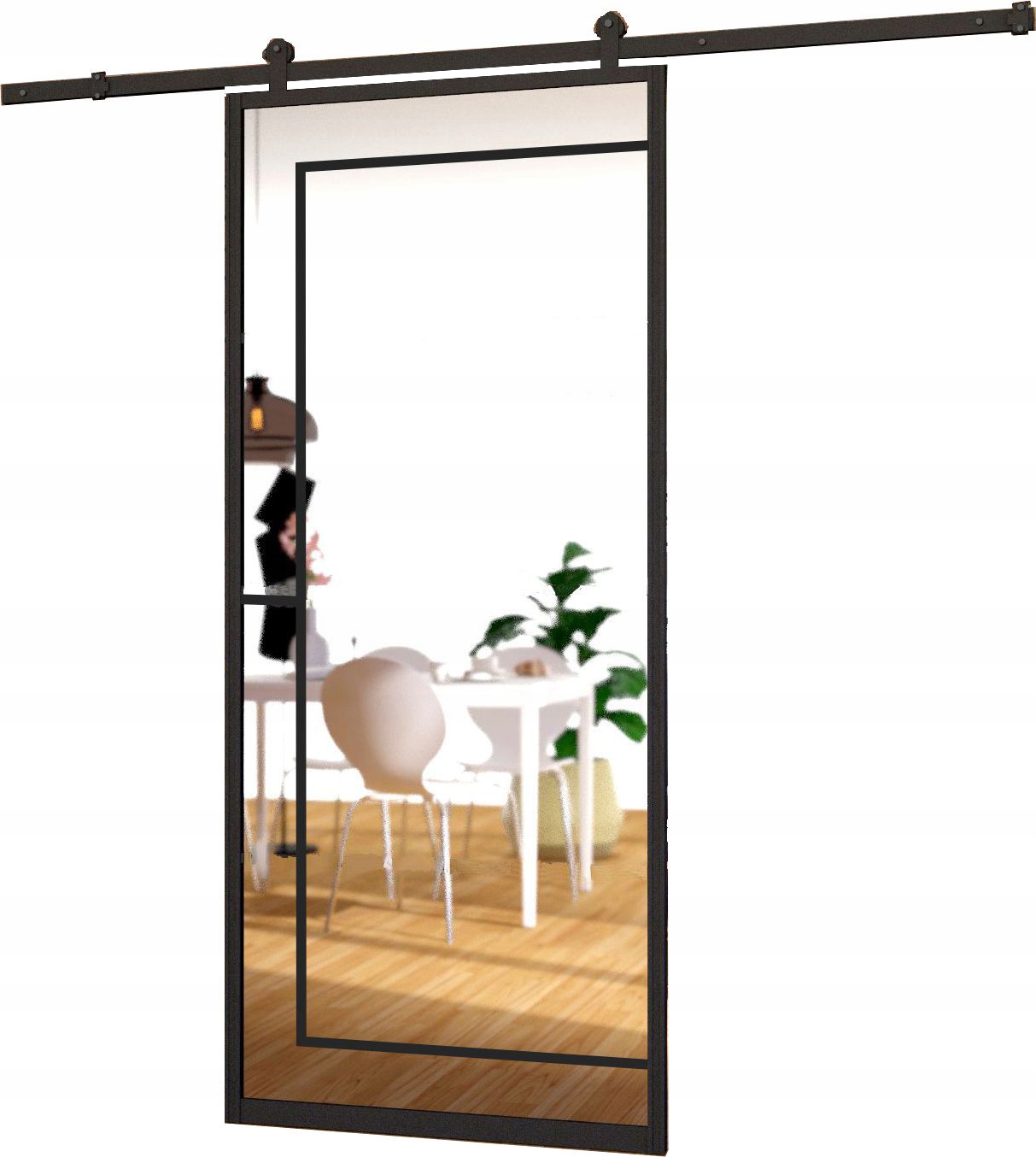 Drzwi Szklane Przesuwne 100cm System Loft Lustro 3D