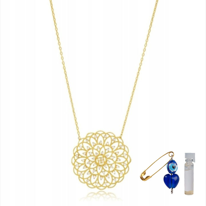 

Ażurowy Pozłacany Naszyjnik - Rozeta Srebro 925