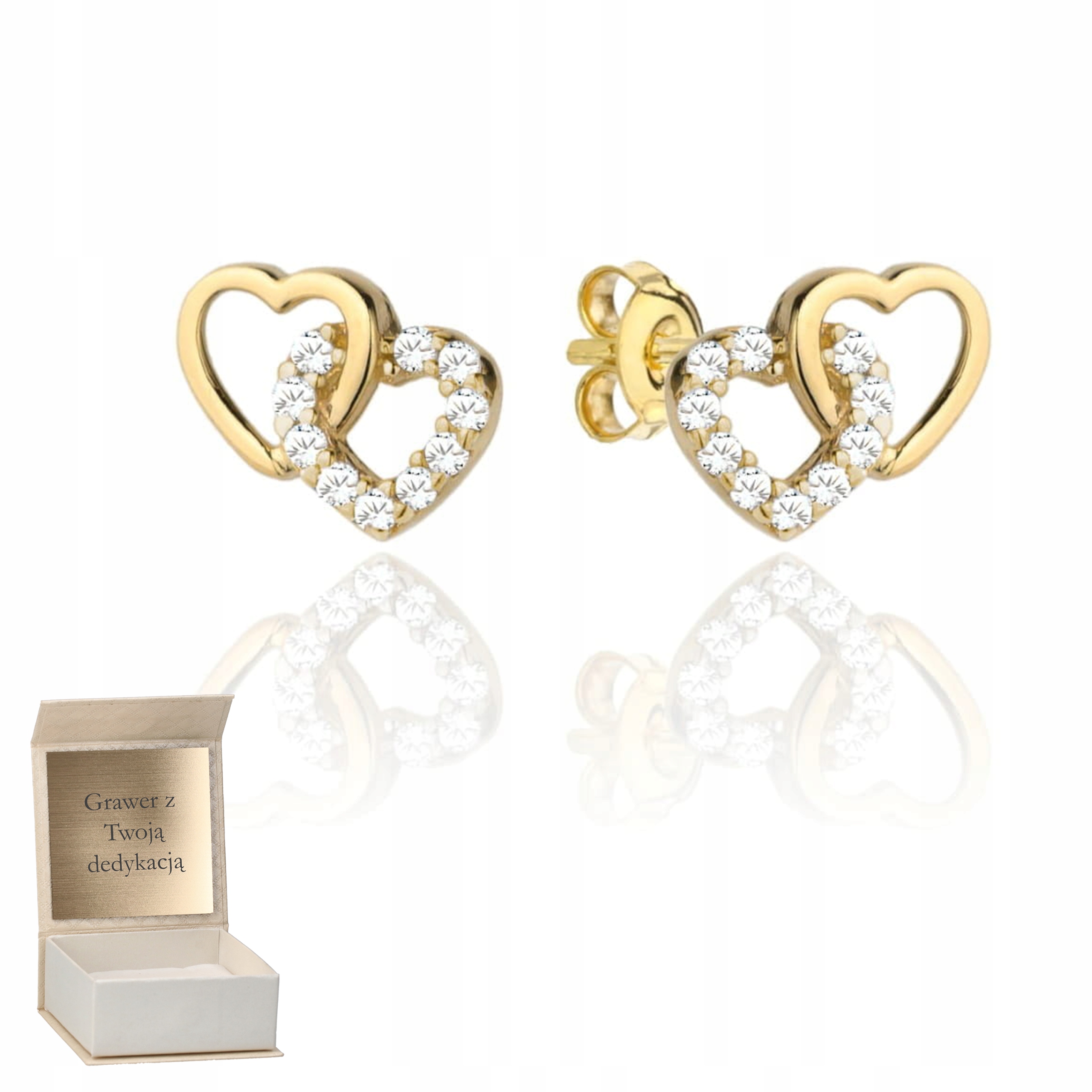Zlaté náušnice Spletené Srdíčka se Zirkony Zlatá tyčinka ryzost 585 Gravírování