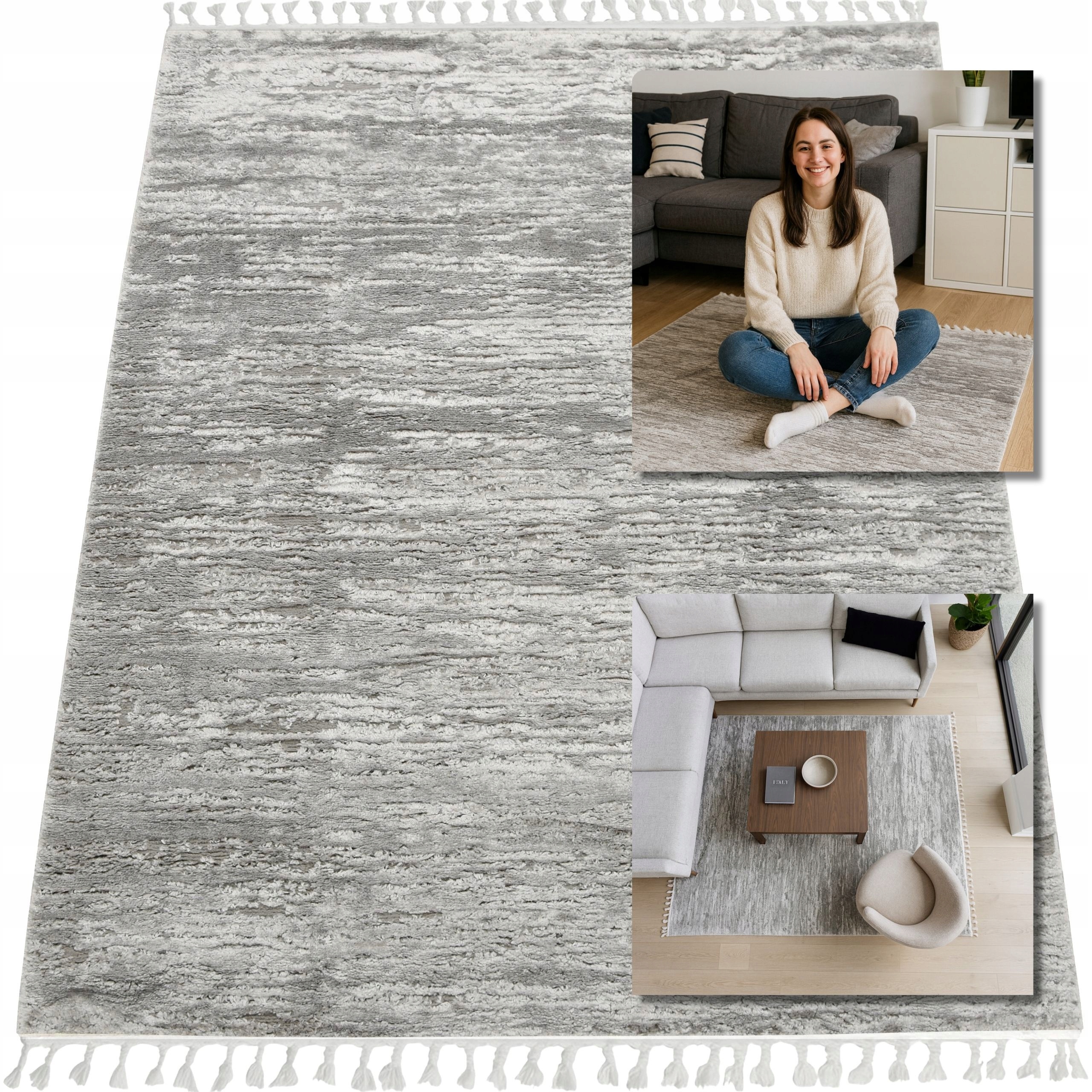 Koberec Turecký Šedý Shaggy Siena Koberce Do Obývacího Pokoje Boho Loft 140x200