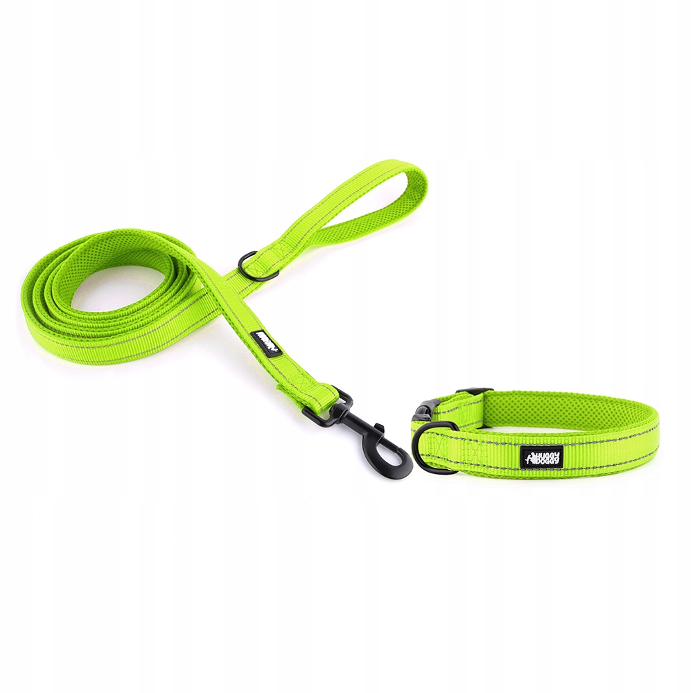 Levně Obojek a vodítko pro psa Zelený set pro středního psa Huggy Doggy M