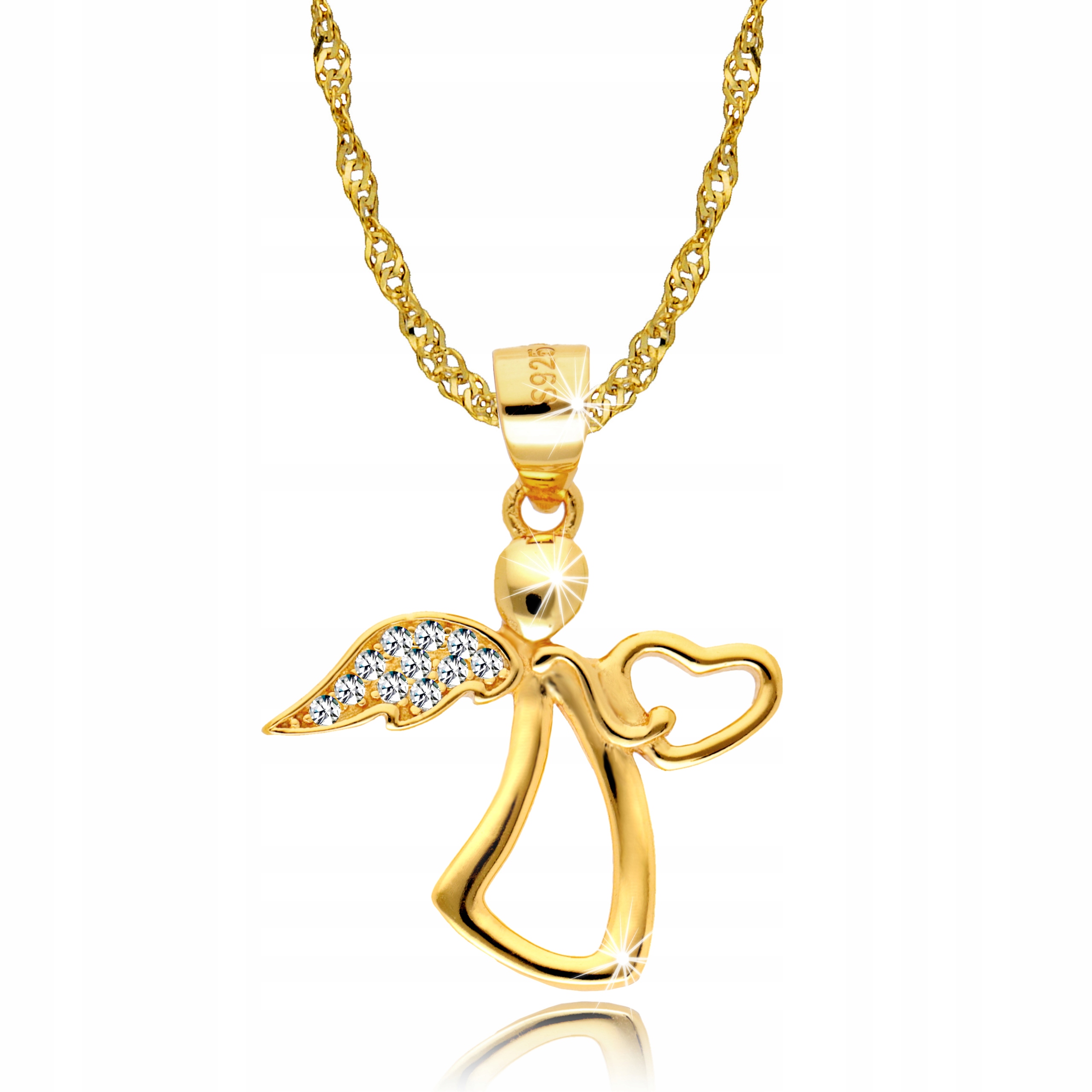 Złoty Łańcuszek 925 Medalik Aniołek z sercem Chrzest Komunia Grawer Marka Euforia