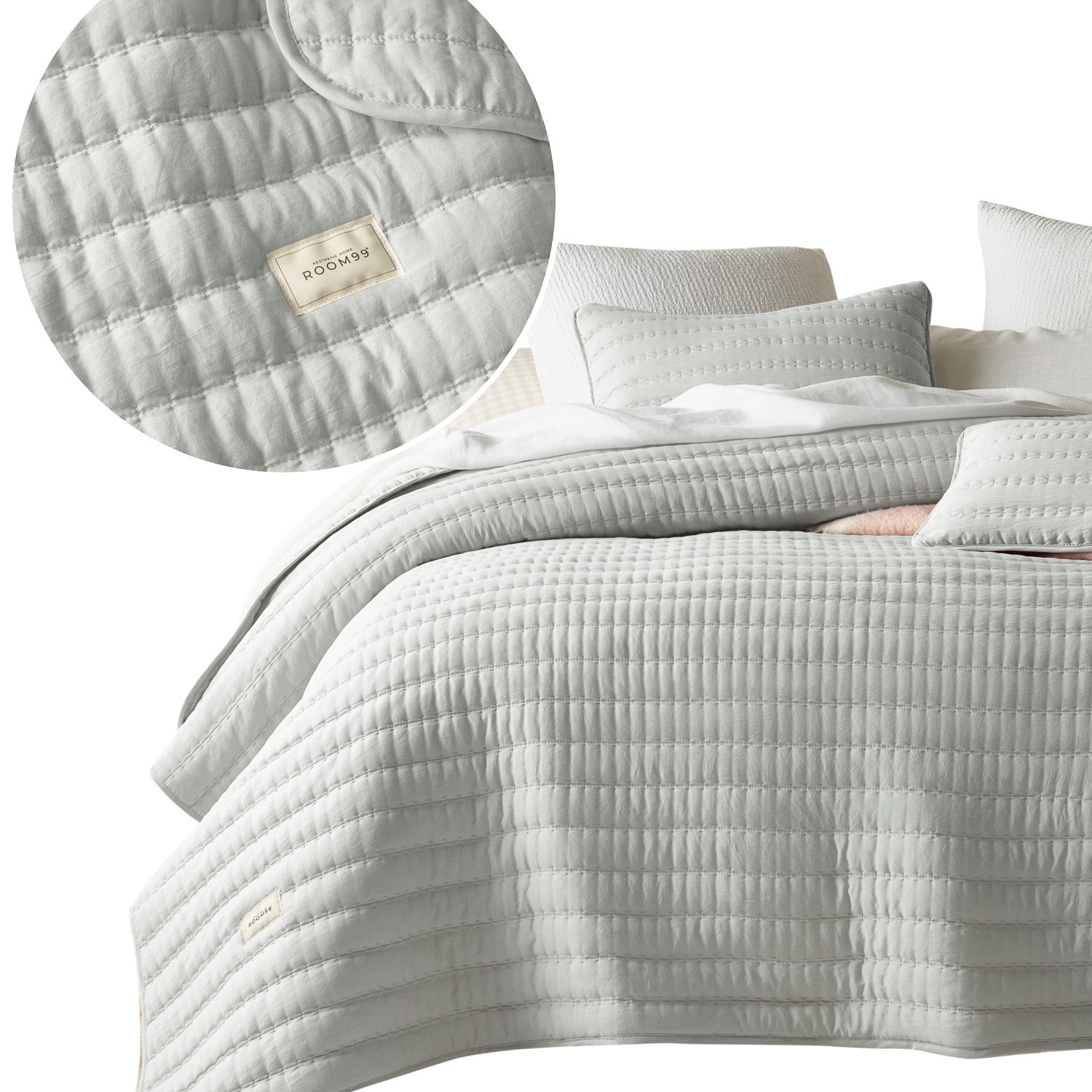 ROOM99 Přehoz na postel 200x220 šedý světlý na pohovku měkký prošívaný Mùse