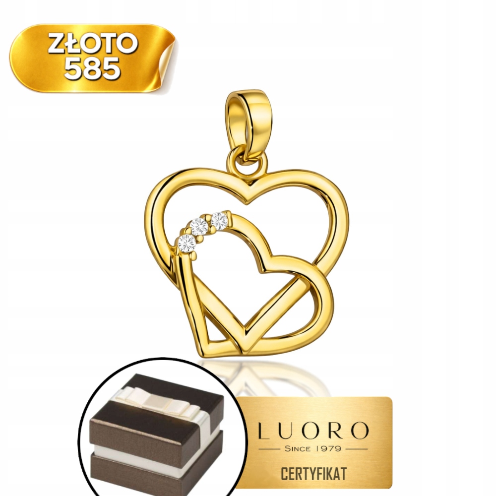 Zlatý Přívěsek 585 14K Spletené Srdce Se Zirkony 1,8 CM Elegantní