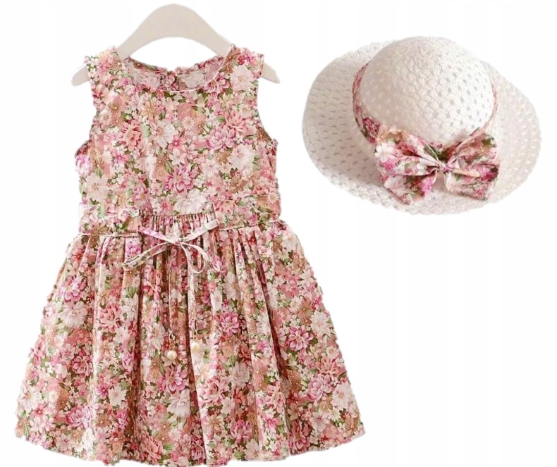 

Sukienka 122/128 w kwiaty+kapelusz wesele urodziny