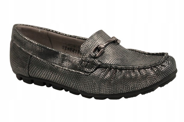 Polobotky Mokasíny Eksbut 4930 38 Polské Kožené Stříbrné Vzor Měkké