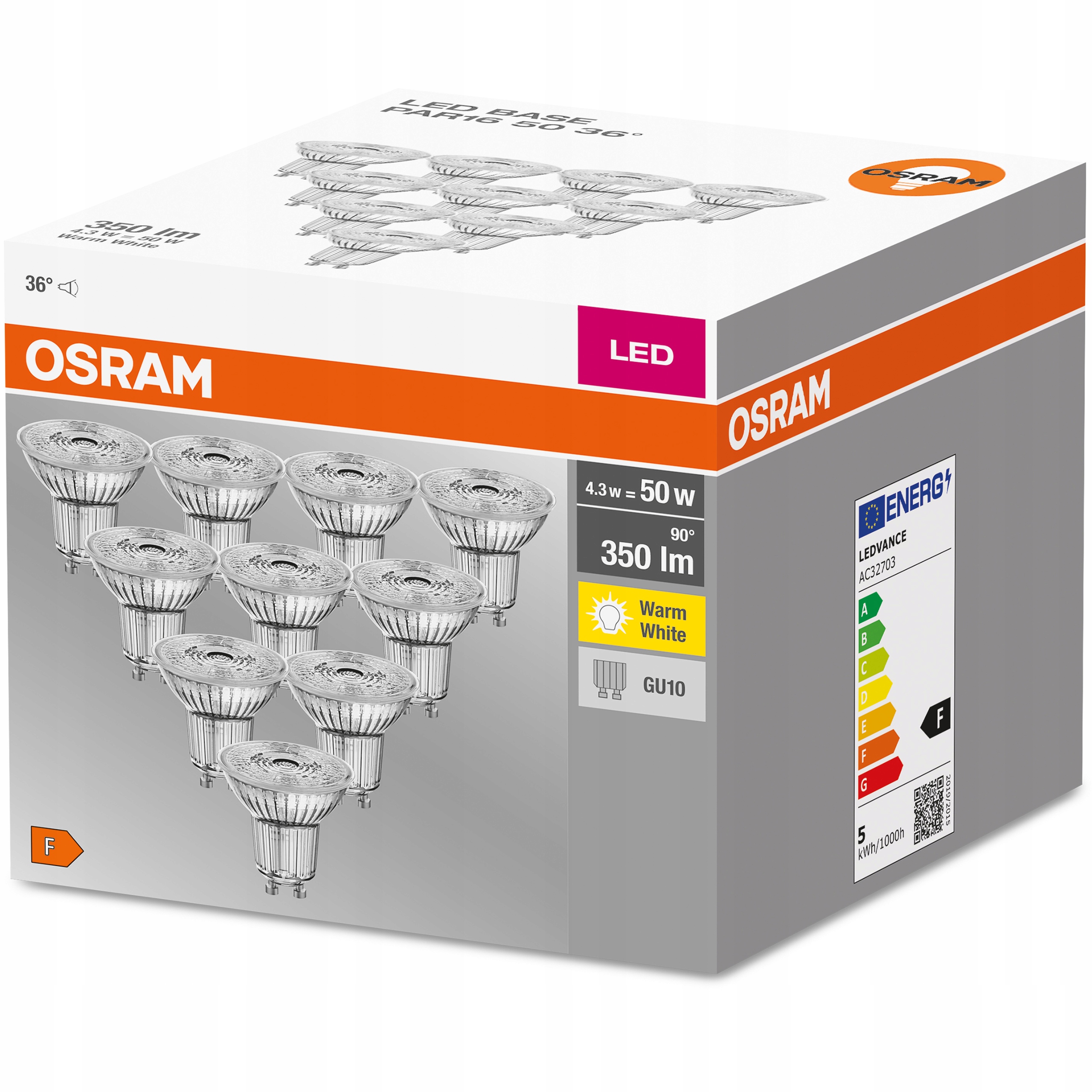 

Osram 10x żarówka Led GU10 4,3W=50W 2700K 350lm