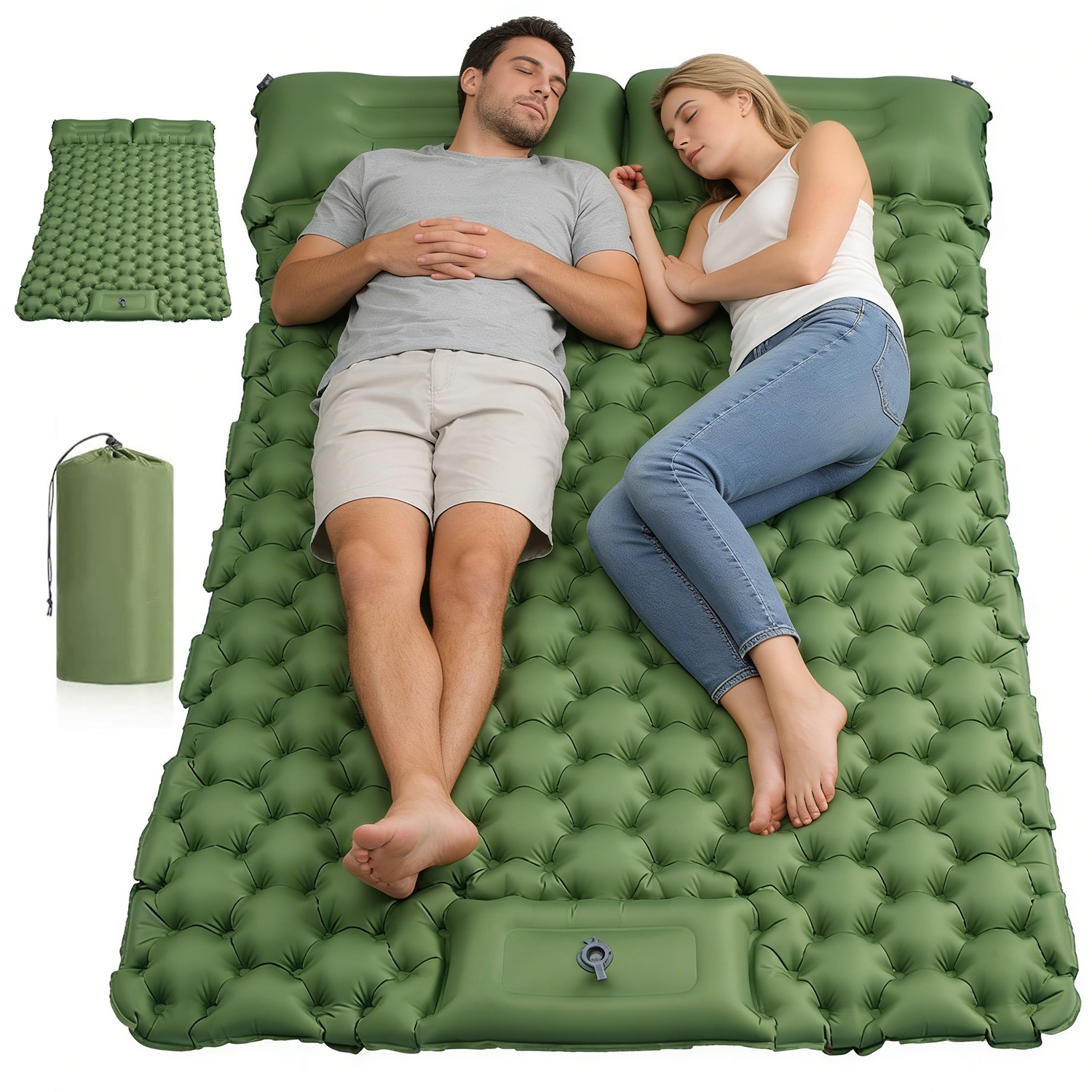 Dvojitá Samonafukovací Podložka 195x120x10 cm S Polštářkem Nožní Pumpa Taška