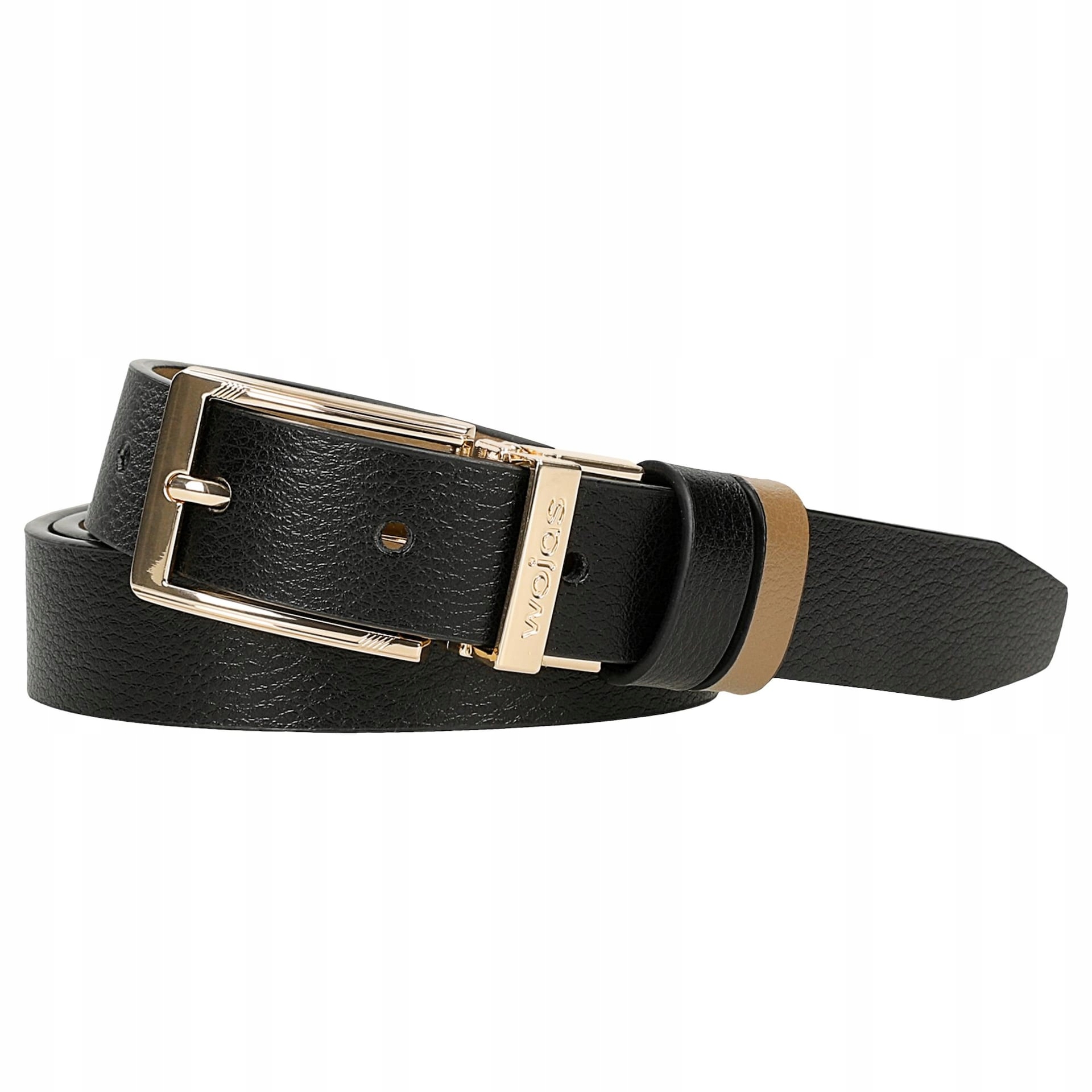 Oboustranný černo-béžový pásek se zlatou přezkou, vel. 100