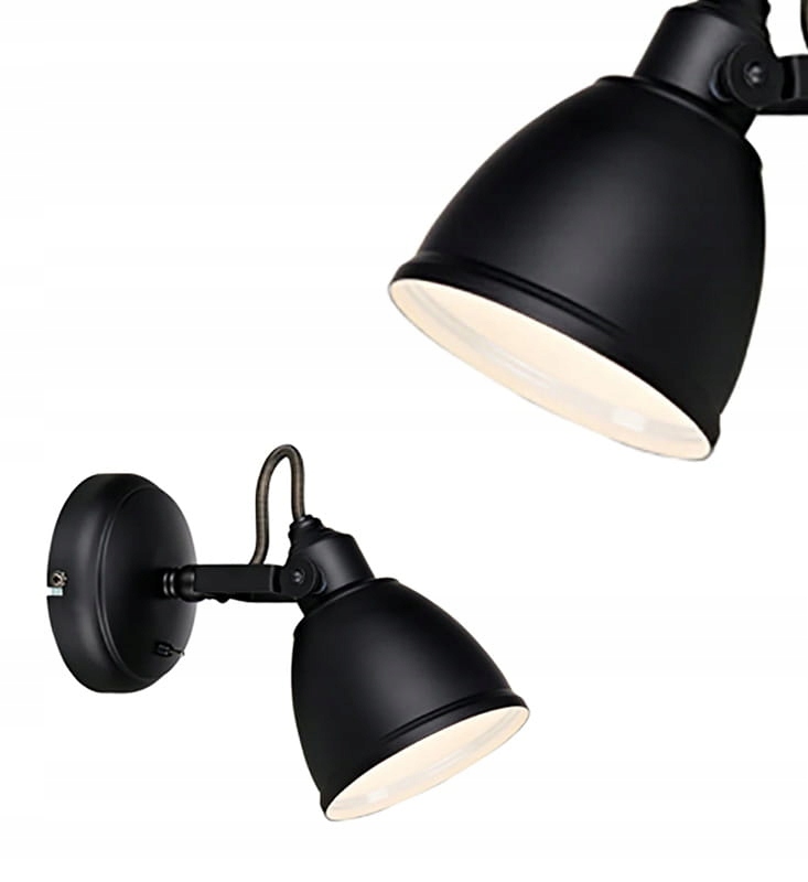 Černá loftová nástěnná lampa s nastavitelným vypínačem