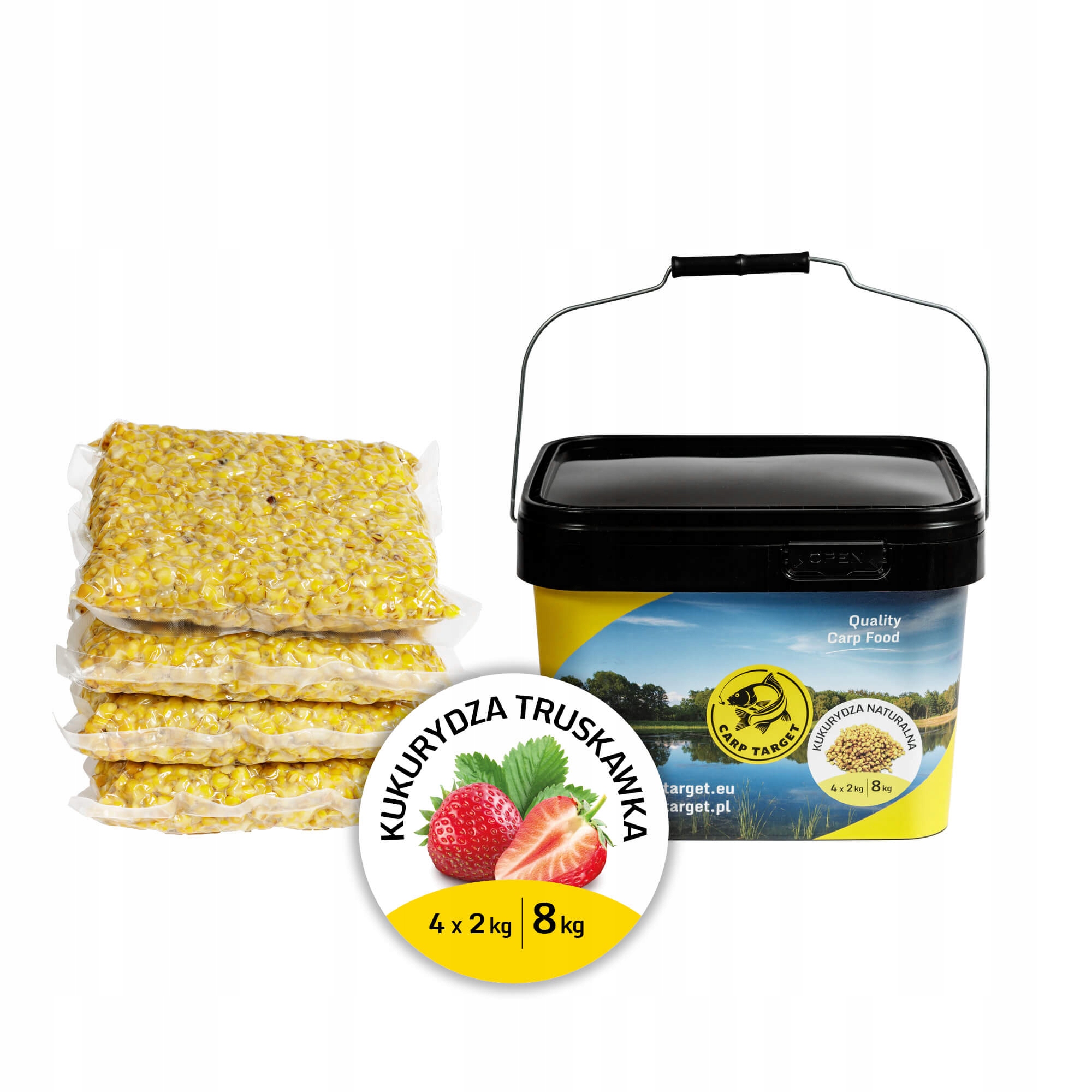 Kukuřice Na Ryby Jahoda Návnada 8 kg (4x2 kg) Kbelík 10 l