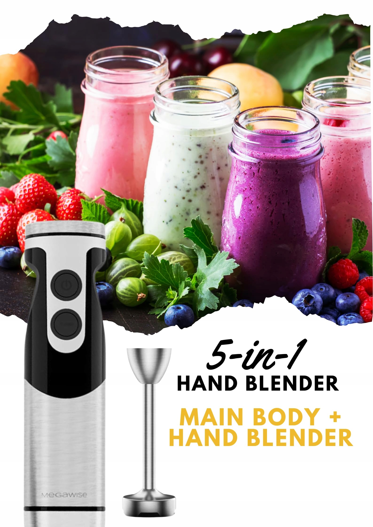 MEGAWISE Pro Blender Ręczny 5w1 400W 12 Prędkości Czarny — miniatura 6