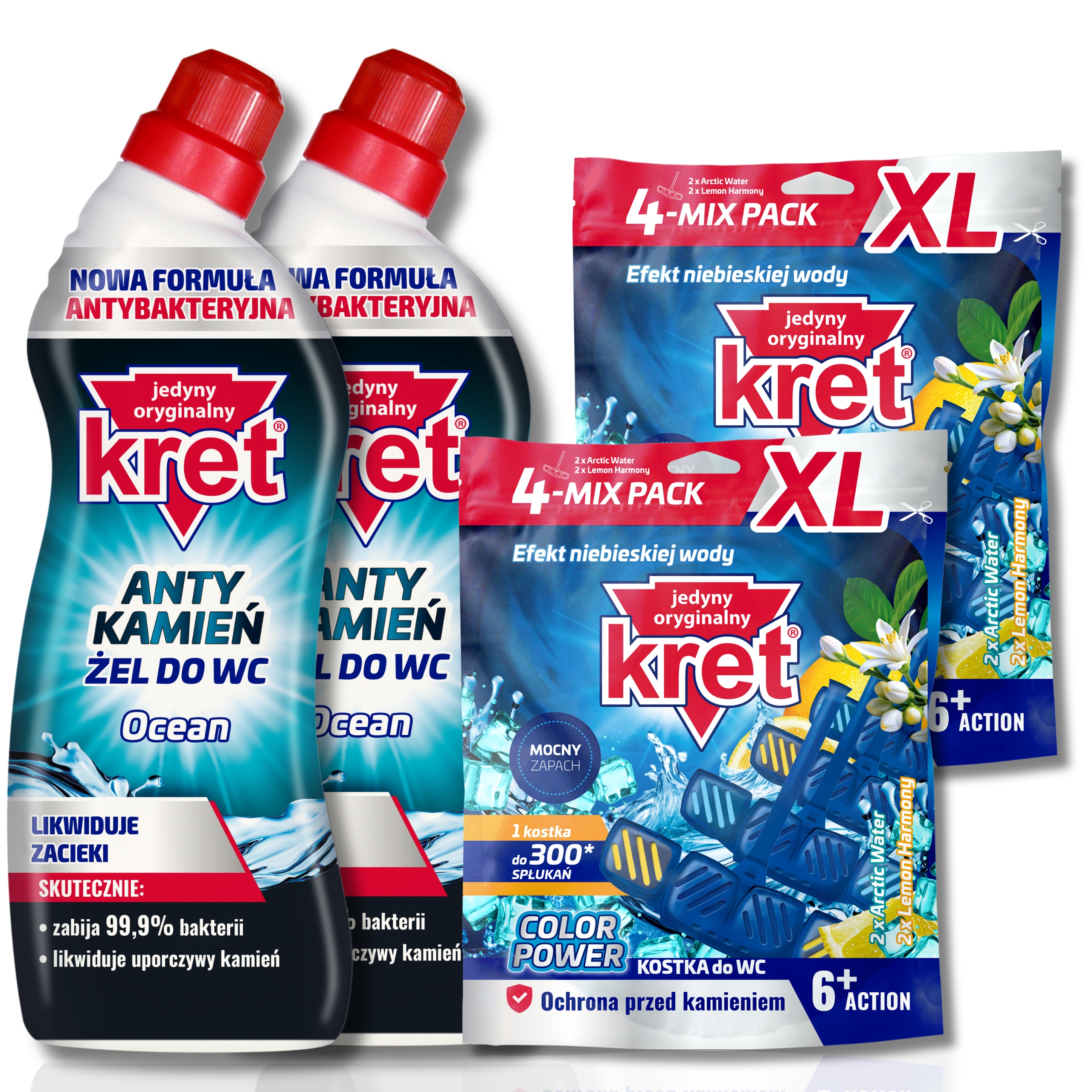 Kret Anti-kamenný Gel na čištění Wc Ocean 750 g x 2 kostky Košík 8 x 40 g