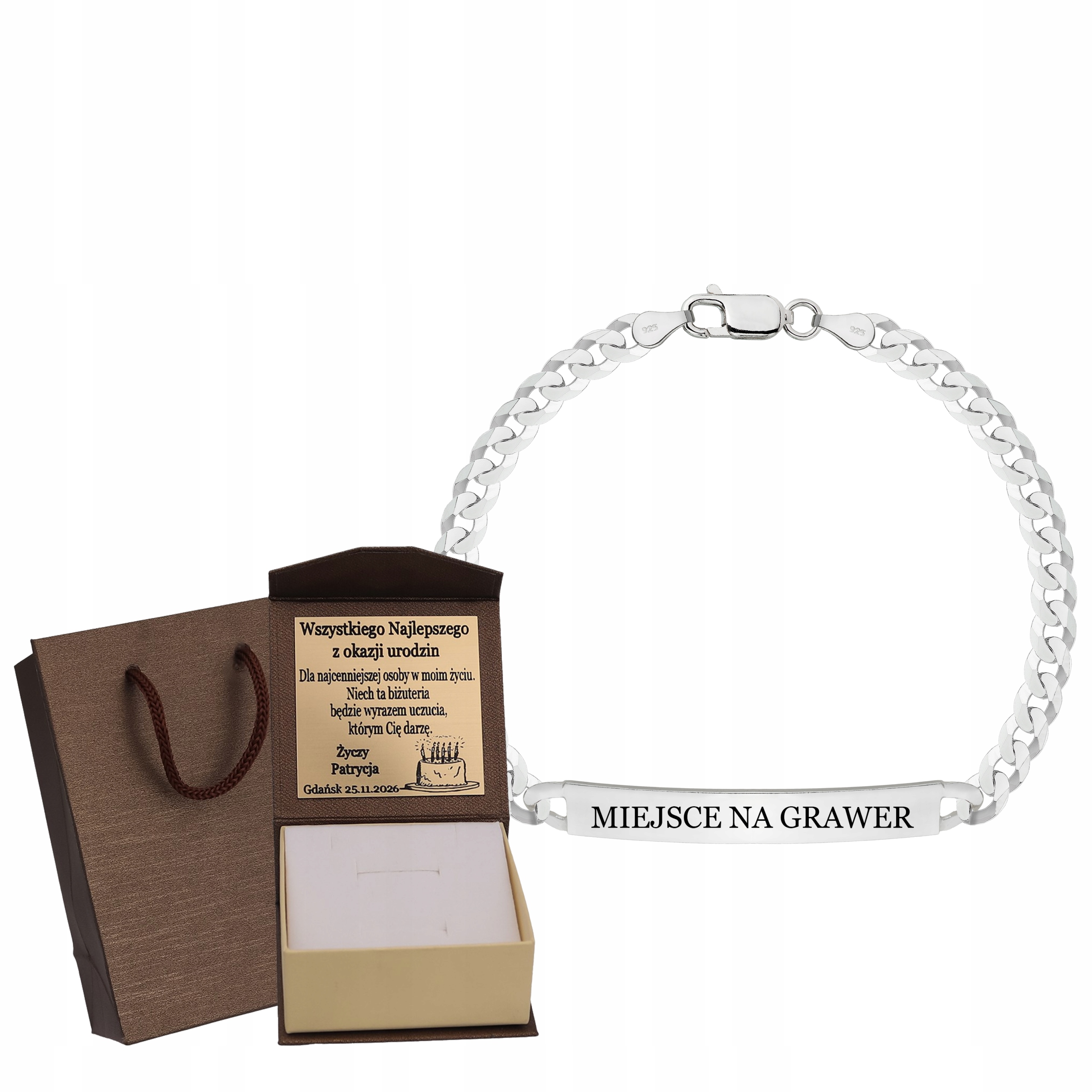 Stříbrný Plný Pánský Náramek Pancíř S Plechem Ryzost 925 Gravírování Bonus