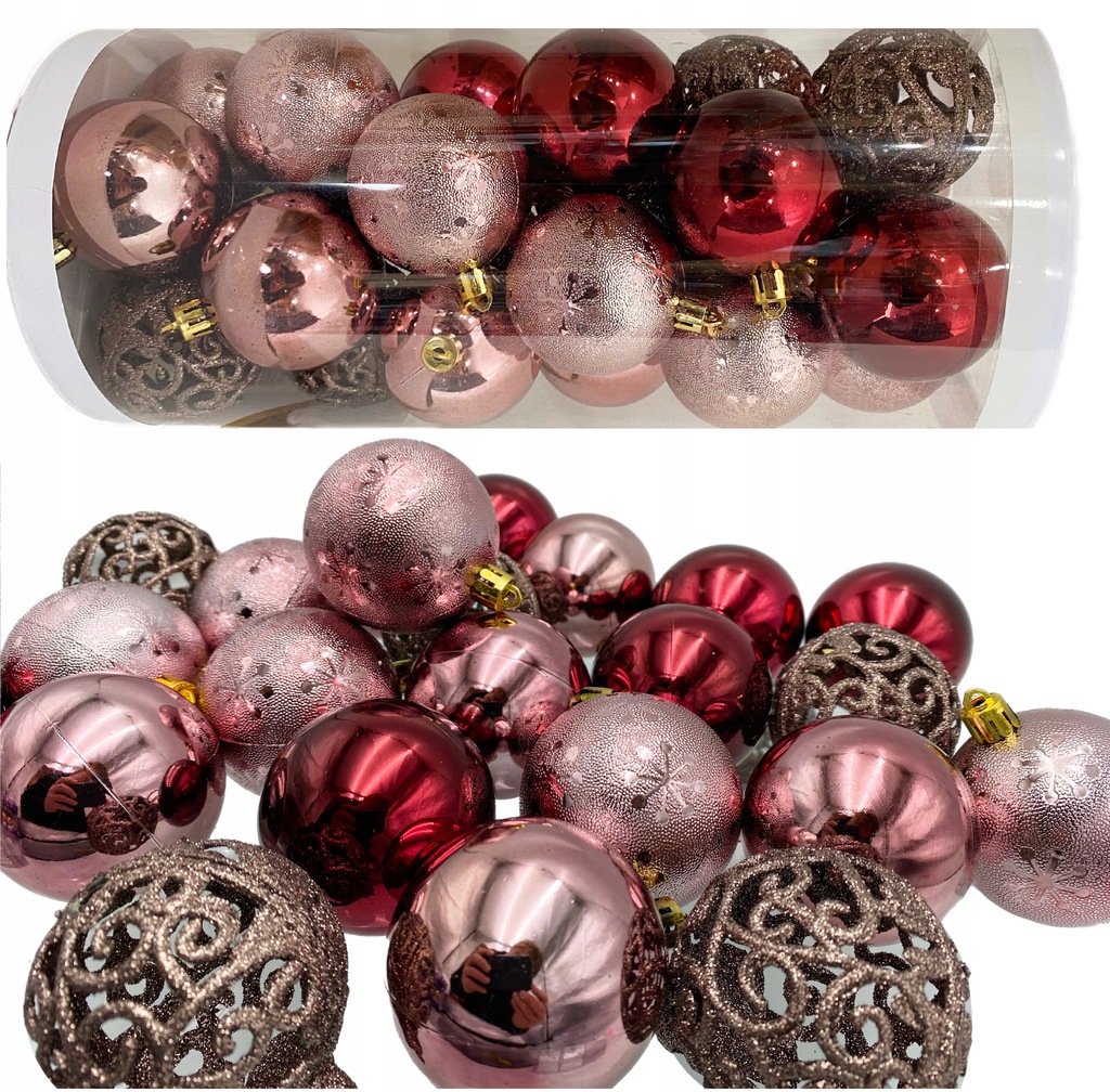 

Bombki zestaw Bordo MIX bańki choinkowe 24szt 6cm