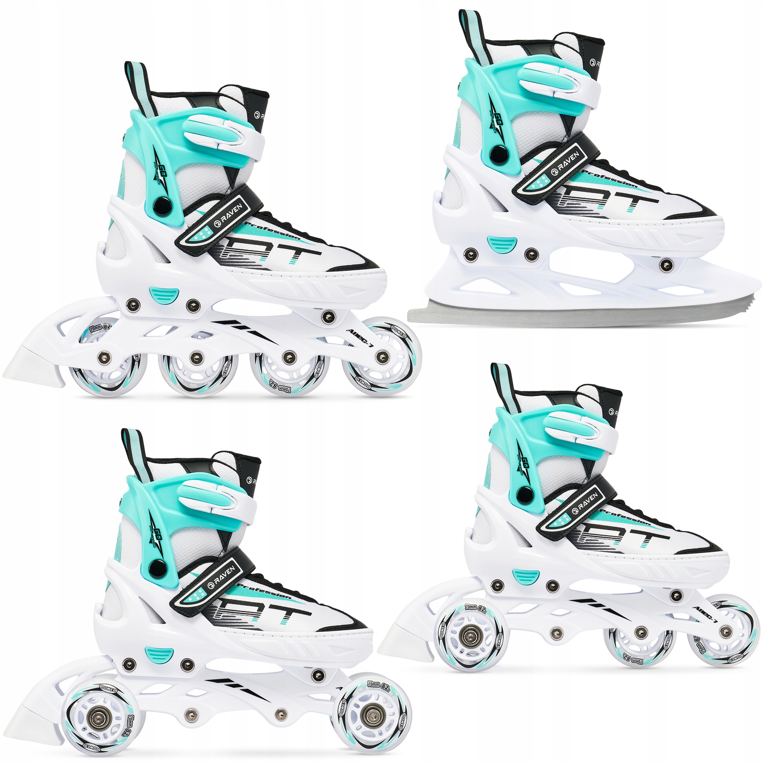 Rolki Wrotki Łyżwy Regulowane 4w1 Raven Profession White/Mint 38-42