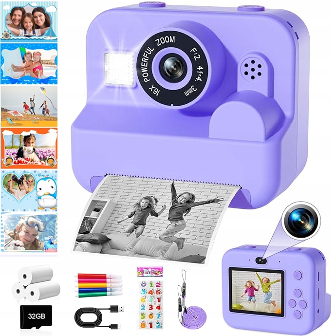 Mini Tepelná Foto Tiskárna S Instantním Tiskem 3 Role Tiskového Papíru (fialová)