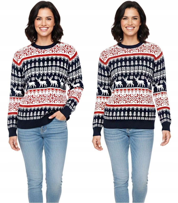 Dámský vánoční svetr norský vzor sobů sněhové vločky teplý zimní Xs